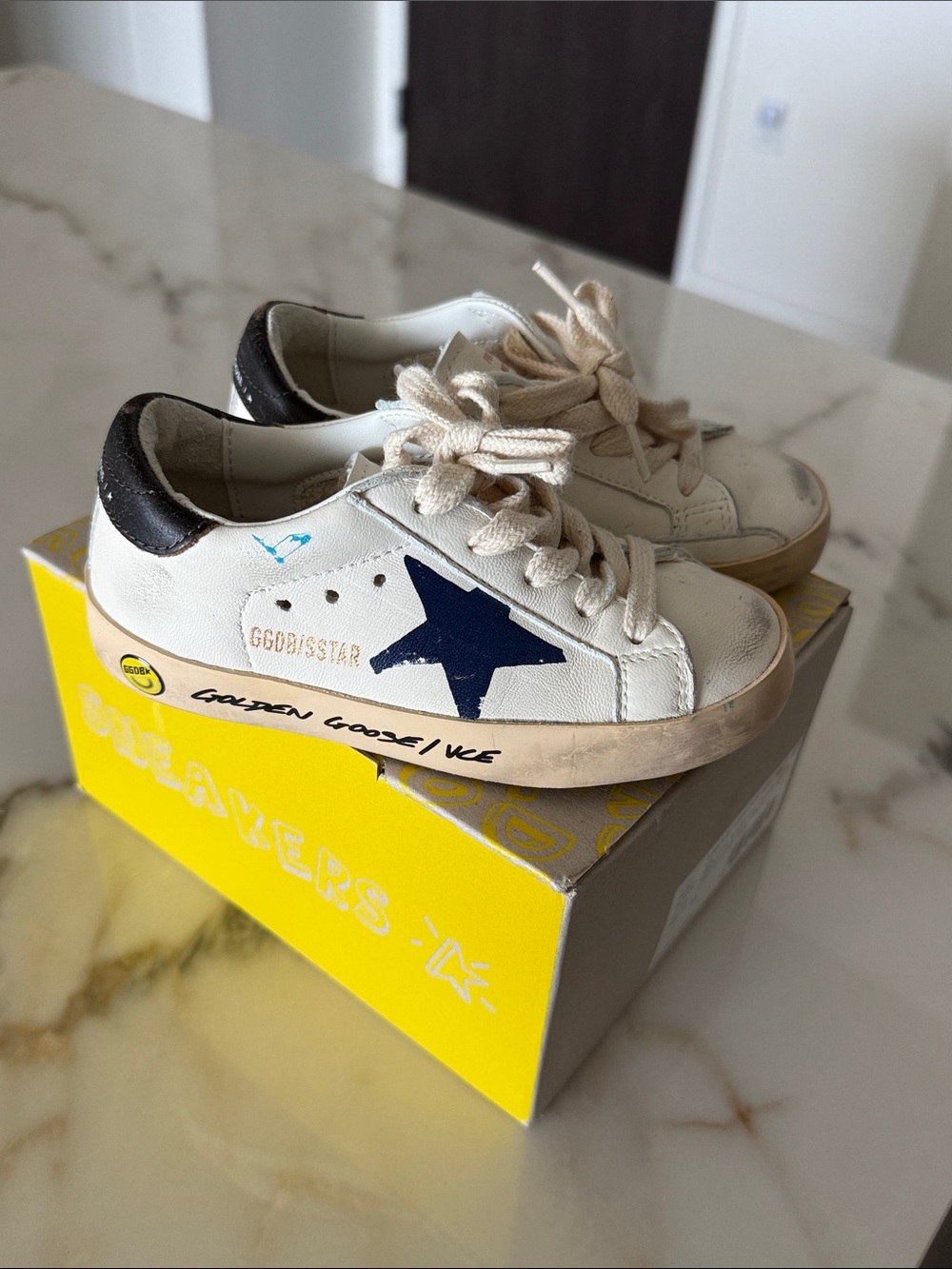 Golden Goose White Leather Sneakers with Navy Star